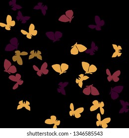 Summer Background with Colorful Butterflies. Simple Feminine Pattern for Card, Invitation, Print. Trendy Decoration with Beautiful Butterfly Silhouettes. Vector Background with Moth
