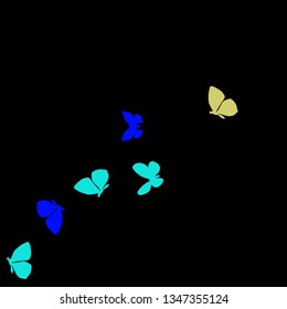 Summer Background with Colorful Butterflies. Simple Feminine Pattern for Card, Invitation, Print. Trendy Decoration with Beautiful Butterfly Silhouettes. Vector Background with Moth
