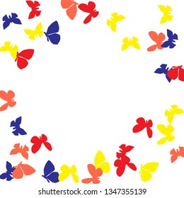 Summer Background with Colorful Butterflies. Simple Feminine Pattern for Card, Invitation, Print. Trendy Decoration with Beautiful Butterfly Silhouettes. Vector Background with Moth
