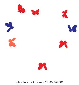 Summer Background with Colorful Butterflies. Simple Feminine Pattern for Card, Invitation, Print. Trendy Decoration with Beautiful Butterfly Silhouettes. Vector Background with Moth
