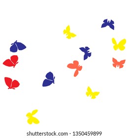 Summer Background with Colorful Butterflies. Simple Feminine Pattern for Card, Invitation, Print. Trendy Decoration with Beautiful Butterfly Silhouettes. Vector Background with Moth
