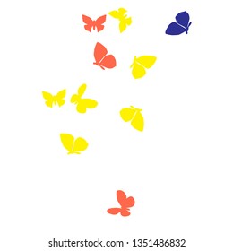 Summer Background with Colorful Butterflies. Simple Feminine Pattern for Card, Invitation, Print. Trendy Decoration with Beautiful Butterfly Silhouettes. Vector Background with Moth
