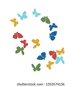 Summer Background with Colorful Butterflies. Simple Feminine Pattern for Card, Invitation, Print. Trendy Decoration with Beautiful Butterfly Silhouettes. Vector Background with Moth
