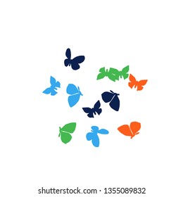 Summer Background with Colorful Butterflies. Simple Feminine Pattern for Card, Invitation, Print. Trendy Decoration with Beautiful Butterfly Silhouettes. Vector Background with Moth
