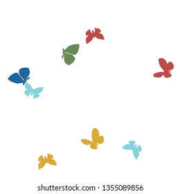 Summer Background with Colorful Butterflies. Simple Feminine Pattern for Card, Invitation, Print. Trendy Decoration with Beautiful Butterfly Silhouettes. Vector Background with Moth
