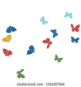Summer Background with Colorful Butterflies. Simple Feminine Pattern for Card, Invitation, Print. Trendy Decoration with Beautiful Butterfly Silhouettes. Vector Background with Moth
