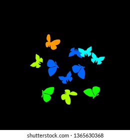 Summer Background with Colorful Butterflies. Simple Feminine Pattern for Card, Invitation, Print. Trendy Decoration with Beautiful Butterfly Silhouettes. Vector Background with Moth
