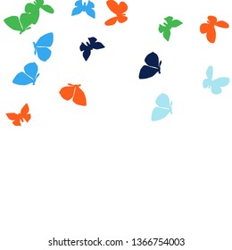 Summer Background with Colorful Butterflies. Simple Feminine Pattern for Card, Invitation, Print. Trendy Decoration with Beautiful Butterfly Silhouettes. Vector Background with Moth
