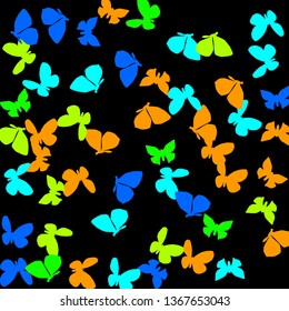 Summer Background with Colorful Butterflies. Simple Feminine Pattern for Card, Invitation, Print. Trendy Decoration with Beautiful Butterfly Silhouettes. Vector Background with Moth
