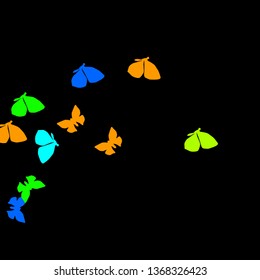 Summer Background with Colorful Butterflies. Simple Feminine Pattern for Card, Invitation, Print. Trendy Decoration with Beautiful Butterfly Silhouettes. Vector Background with Moth