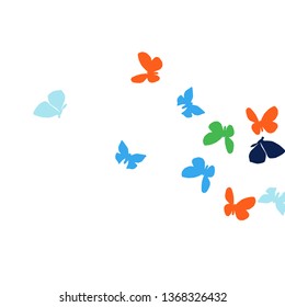 Summer Background with Colorful Butterflies. Simple Feminine Pattern for Card, Invitation, Print. Trendy Decoration with Beautiful Butterfly Silhouettes. Vector Background with Moth