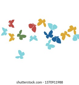 Summer Background with Colorful Butterflies. Simple Feminine Pattern for Card, Invitation, Print. Trendy Decoration with Beautiful Butterfly Silhouettes. Vector Background with Moth