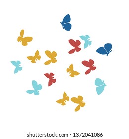 Summer Background with Colorful Butterflies. Simple Feminine Pattern for Card, Invitation, Print. Trendy Decoration with Beautiful Butterfly Silhouettes. Vector Background with Moth