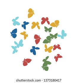 Summer Background with Colorful Butterflies. Simple Feminine Pattern for Card, Invitation, Print. Trendy Decoration with Beautiful Butterfly Silhouettes. Vector Background with Moth