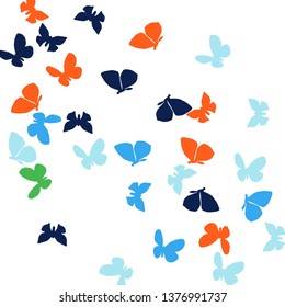 Summer Background with Colorful Butterflies. Simple Feminine Pattern for Card, Invitation, Print. Trendy Decoration with Beautiful Butterfly Silhouettes. Vector Background with Moth