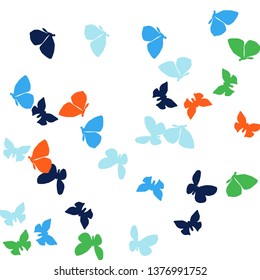 Summer Background with Colorful Butterflies. Simple Feminine Pattern for Card, Invitation, Print. Trendy Decoration with Beautiful Butterfly Silhouettes. Vector Background with Moth