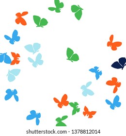 Summer Background with Colorful Butterflies. Simple Feminine Pattern for Card, Invitation, Print. Trendy Decoration with Beautiful Butterfly Silhouettes. Vector Background with Moth