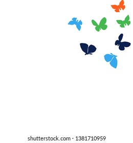 Summer Background with Colorful Butterflies. Simple Feminine Pattern for Card, Invitation, Print. Trendy Decoration with Beautiful Butterfly Silhouettes. Vector Background with Moth