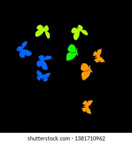 Summer Background with Colorful Butterflies. Simple Feminine Pattern for Card, Invitation, Print. Trendy Decoration with Beautiful Butterfly Silhouettes. Vector Background with Moth