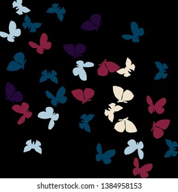 Summer Background with Colorful Butterflies. Simple Feminine Pattern for Card, Invitation, Print. Trendy Decoration with Beautiful Butterfly Silhouettes. Vector Background with Moth