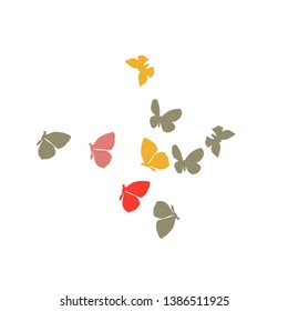 Summer Background with Colorful Butterflies. Simple Feminine Pattern for Card, Invitation, Print. Trendy Decoration with Beautiful Butterfly Silhouettes. Vector Background with Moth