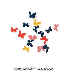 Summer Background with Colorful Butterflies. Simple Feminine Pattern for Card, Invitation, Print. Trendy Decoration with Beautiful Butterfly Silhouettes. Vector Background with Moth