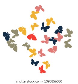Summer Background with Colorful Butterflies. Simple Feminine Pattern for Card, Invitation, Print. Trendy Decoration with Beautiful Butterfly Silhouettes. Vector Background with Moth