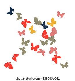 Summer Background with Colorful Butterflies. Simple Feminine Pattern for Card, Invitation, Print. Trendy Decoration with Beautiful Butterfly Silhouettes. Vector Background with Moth