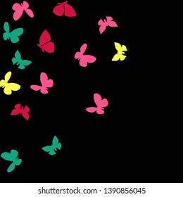 Summer Background with Colorful Butterflies. Simple Feminine Pattern for Card, Invitation, Print. Trendy Decoration with Beautiful Butterfly Silhouettes. Vector Background with Moth