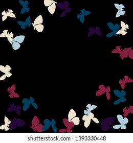 Summer Background with Colorful Butterflies. Simple Feminine Pattern for Card, Invitation, Print. Trendy Decoration with Beautiful Butterfly Silhouettes. Vector Background with Moth
