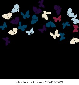 Summer Background with Colorful Butterflies. Simple Feminine Pattern for Card, Invitation, Print. Trendy Decoration with Beautiful Butterfly Silhouettes. Vector Background with Moth
