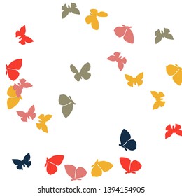 Summer Background with Colorful Butterflies. Simple Feminine Pattern for Card, Invitation, Print. Trendy Decoration with Beautiful Butterfly Silhouettes. Vector Background with Moth
