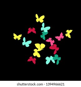 Summer Background with Colorful Butterflies. Simple Feminine Pattern for Card, Invitation, Print. Trendy Decoration with Beautiful Butterfly Silhouettes. Vector Background with Moth

