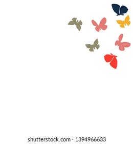 Summer Background with Colorful Butterflies. Simple Feminine Pattern for Card, Invitation, Print. Trendy Decoration with Beautiful Butterfly Silhouettes. Vector Background with Moth
