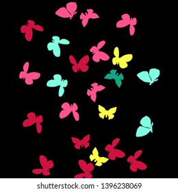 Summer Background with Colorful Butterflies. Simple Feminine Pattern for Card, Invitation, Print. Trendy Decoration with Beautiful Butterfly Silhouettes. Vector Background with Moth
