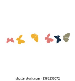 Summer Background with Colorful Butterflies. Simple Feminine Pattern for Card, Invitation, Print. Trendy Decoration with Beautiful Butterfly Silhouettes. Vector Background with Moth
