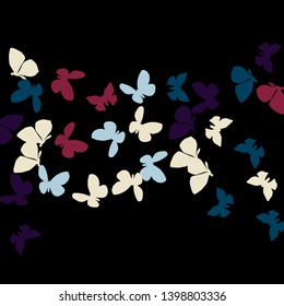 Summer Background with Colorful Butterflies. Simple Feminine Pattern for Card, Invitation, Print. Trendy Decoration with Beautiful Butterfly Silhouettes. Vector Background with Moth

