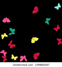 Summer Background with Colorful Butterflies. Simple Feminine Pattern for Card, Invitation, Print. Trendy Decoration with Beautiful Butterfly Silhouettes. Vector Background with Moth
