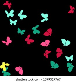 Summer Background with Colorful Butterflies. Simple Feminine Pattern for Card, Invitation, Print. Trendy Decoration with Beautiful Butterfly Silhouettes. Vector Background with Moth
