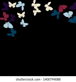 Summer Background with Colorful Butterflies. Simple Feminine Pattern for Card, Invitation, Print. Trendy Decoration with Beautiful Butterfly Silhouettes. Vector Background with Moth
