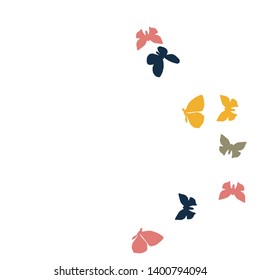 Summer Background with Colorful Butterflies. Simple Feminine Pattern for Card, Invitation, Print. Trendy Decoration with Beautiful Butterfly Silhouettes. Vector Background with Moth
