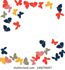Summer Background with Colorful Butterflies. Simple Feminine Pattern for Card, Invitation, Print. Trendy Decoration with Beautiful Butterfly Silhouettes. Vector Background with Moth
