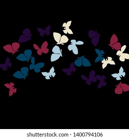 Summer Background with Colorful Butterflies. Simple Feminine Pattern for Card, Invitation, Print. Trendy Decoration with Beautiful Butterfly Silhouettes. Vector Background with Moth
