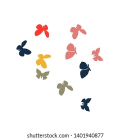 Summer Background with Colorful Butterflies. Simple Feminine Pattern for Card, Invitation, Print. Trendy Decoration with Beautiful Butterfly Silhouettes. Vector Background with Moth
