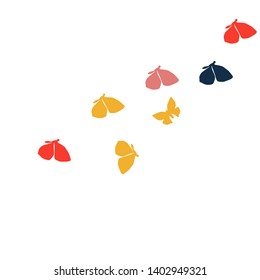 Summer Background with Colorful Butterflies. Simple Feminine Pattern for Card, Invitation, Print. Trendy Decoration with Beautiful Butterfly Silhouettes. Vector Background with Moth
