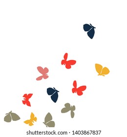 Summer Background with Colorful Butterflies. Simple Feminine Pattern for Card, Invitation, Print. Trendy Decoration with Beautiful Butterfly Silhouettes. Vector Background with Moth
