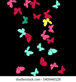 Summer Background with Colorful Butterflies. Simple Feminine Pattern for Card, Invitation, Print. Trendy Decoration with Beautiful Butterfly Silhouettes. Vector Background with Moth
