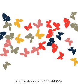 Summer Background with Colorful Butterflies. Simple Feminine Pattern for Card, Invitation, Print. Trendy Decoration with Beautiful Butterfly Silhouettes. Vector Background with Moth
