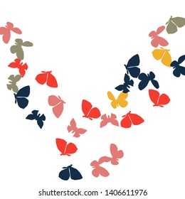 Summer Background with Colorful Butterflies. Simple Feminine Pattern for Card, Invitation, Print. Trendy Decoration with Beautiful Butterfly Silhouettes. Vector Background with Moth
