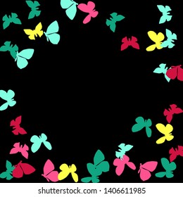 Summer Background with Colorful Butterflies. Simple Feminine Pattern for Card, Invitation, Print. Trendy Decoration with Beautiful Butterfly Silhouettes. Vector Background with Moth
